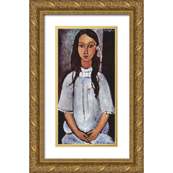 Modigliani, Amedeo 14x24 Gold Ornate Wood Framed with Double Matting Museum Art Print Titled - Alice