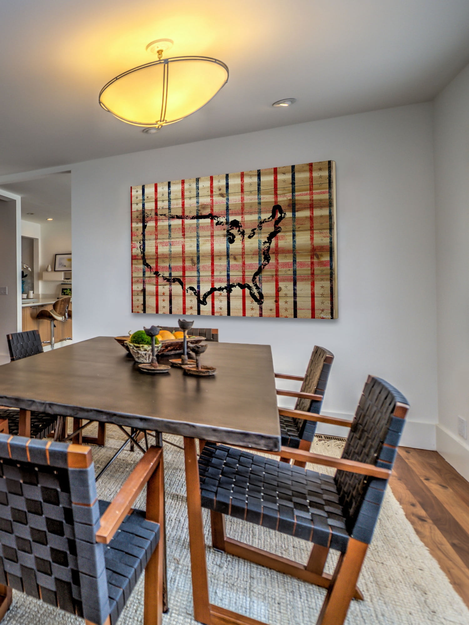 Parvez Michel Inc Parvez Taj - "USA Stripes" Print on Natural Pine Wood