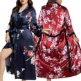 thumbnail image 5 of Satin Nightgown for Women Plus Size Silk Floral Kimono Robes Lightweight Bathrobe Nightdress V-Neck Long Sleepwear Oversized Dressing Gowns Loungewear for Ladies,  Dark blue XXL, 5 of 8