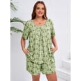thumbnail image 3 of SHOWMALL Women's Plus Pajama Sets Pleated Front Loungewear Green Roses 3X Floral Sleepwear Ladies Pjs Sets with Pockets, 3 of 6