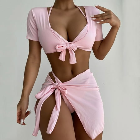 LEEy-world Thong Bikini Swimsuit Women s Bathing Suits Drawstring Tie Side Shorts 2 Piece Swimsuit Pink M