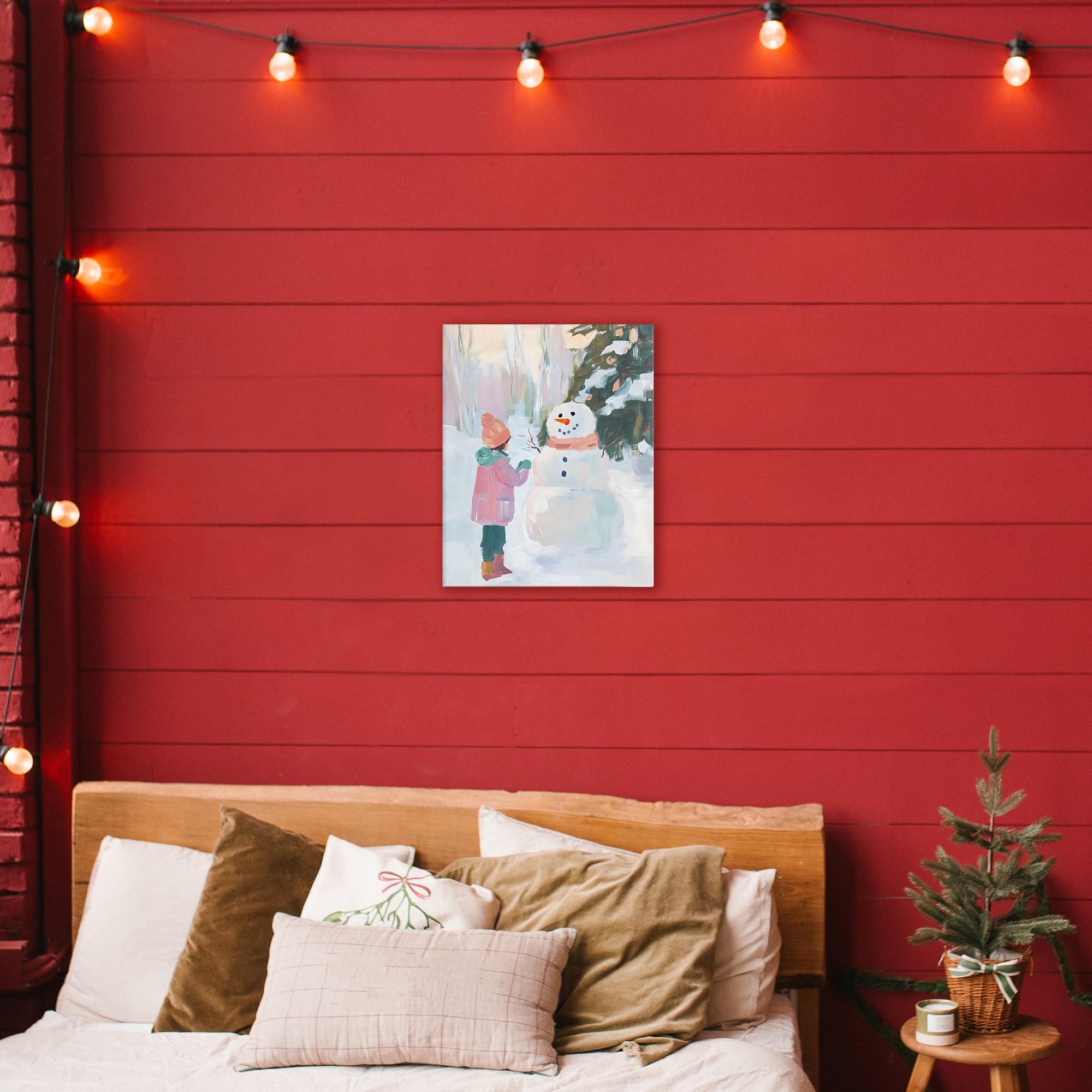 Stupell Industries Girl & Snowman in Winter Canvas Wall Art, design by The Prints Vibe