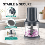LINKChef Food Chopper, 3 Cup Food Processor, 260W Power Grinder with 4 Bi-Level Blades, Grey