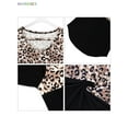 thumbnail image 6 of BadPiggies Women Leopard Print Colorblock Long Sleeve Round Neck Casual Blouses Tops (2XL, Black), 6 of 6