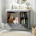 thumbnail image 6 of Without Basin Grey MDF spray paint double door double drawer with decorative strips bathroom cabinet 91*46*82cm, 6 of 14