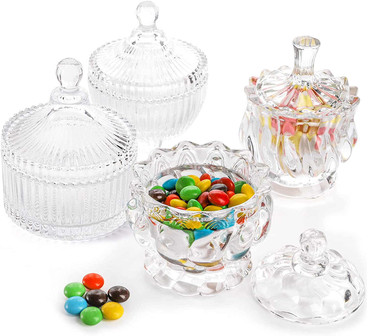 Glass Jewelry Storage Box Candy Dishes Crystal Glass Candy Dish with Lid Biscuit Jar Buffet Storage Container for Women Crystal Tray Cotton Ball Swab Storage 