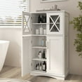 thumbnail image 2 of Patiojoy Armoire de Salle de Bain pour Plancher Armoire de Rangement avec 2 Portes en Verre Tablettes Réglables à 3 Niveaux Conception Anti-Basculement, 2 of 7