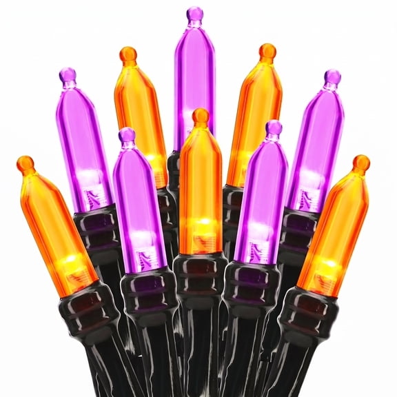 TETOU Halloween Lights, 33ft 100 LED Battery Halloween Lights, 8 Modes String Lights with Timer, Indoor Outdoor Waterproof mini Lights String for Halloween Bedroom Patio Decor - Orange & Purple