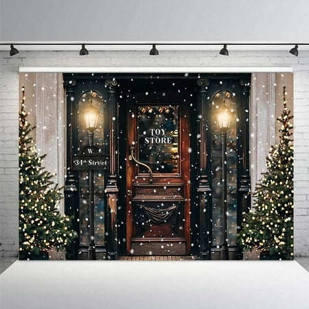 Image of 10x7ft Retro Christmas Toy Story Street Photography Background Winter Snowflake Xmas Tree Child Portrait