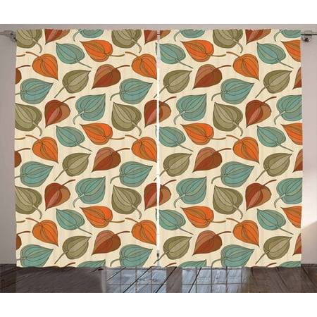 - Floral Curtains 2 Panels Set, Onion Flower Leaves Mother Nature in Autumn Art Nouveau Winter Cherry Rural Pattern, Window Drapes for Living Room Bedroom, 108W X 63L Inches, Multicolor, by Ambesonne