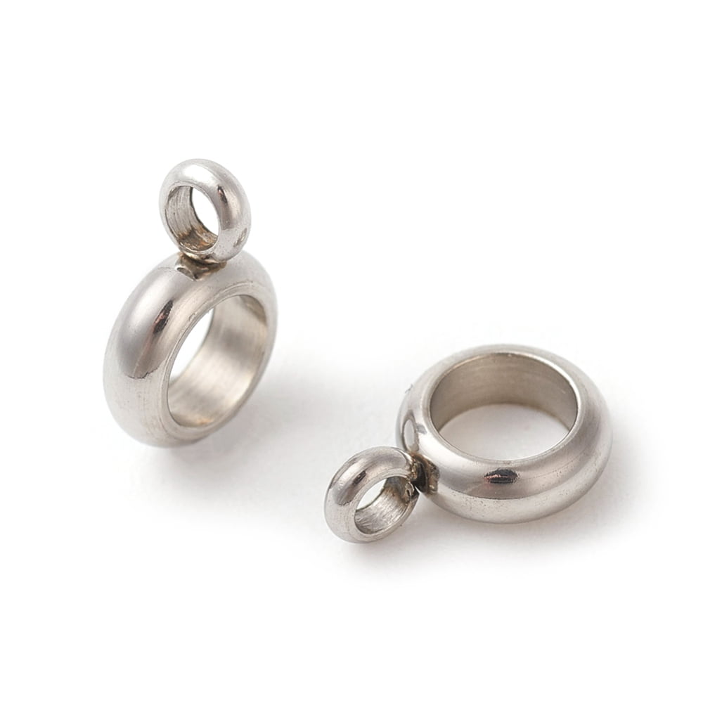 200 pc Tarnish Resistant 304 Stainless Steel Tube Bails Loop Bails Flat Round Stainless Steel Color 8.5x6x3mm Hole: 1.8mm Inner Diameter: 4mm