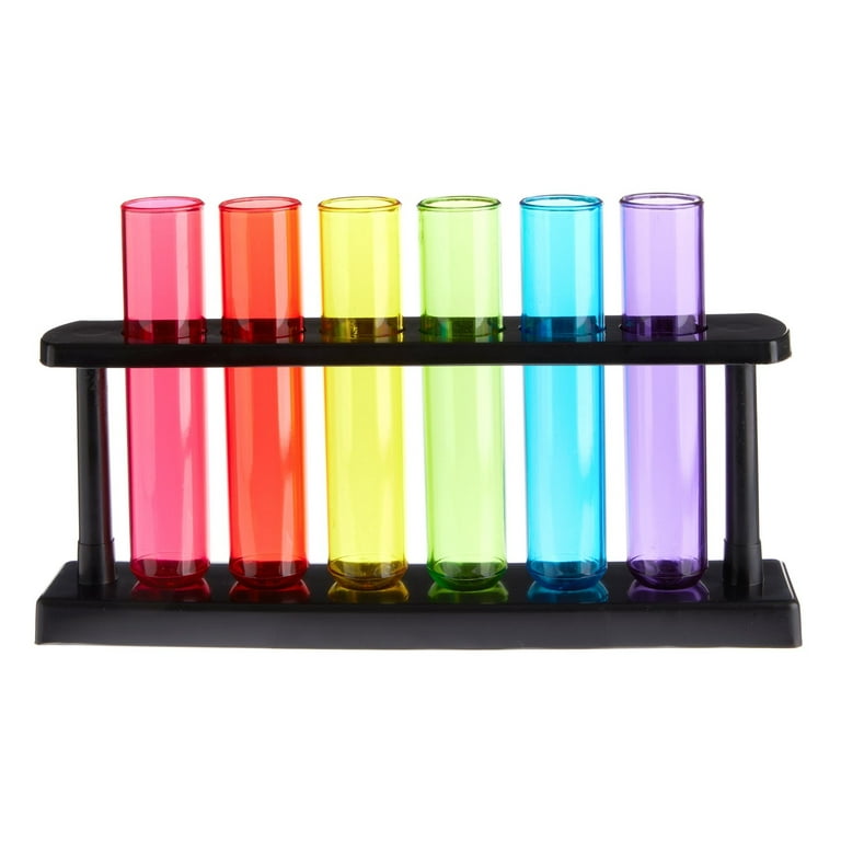 Laboratory glass test tubes in test tubes rack and chemical vials