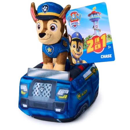 PAW Patrol Chase 2-in-1 Vehicle Plush, 6-Inch Stuffed Animal with 8-Inch Plush Toy Police Cruiser