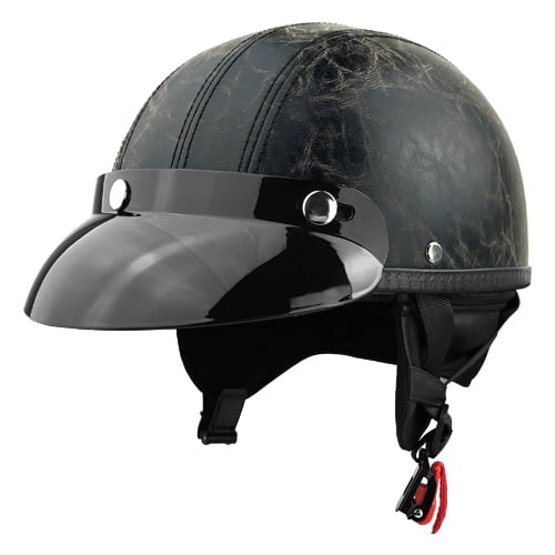 Half Motorcycle Helmet With Visor PU Worn Leather Grey - Walmart.com