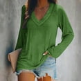 thumbnail image 2 of ATOYSOY Women's V Neck Shirts Fall Loose Basic Tops Trendy Workout Comfy Casual Relaxed Long Sleeve Pullovers Solid Color Blouses Green M, 2 of 4