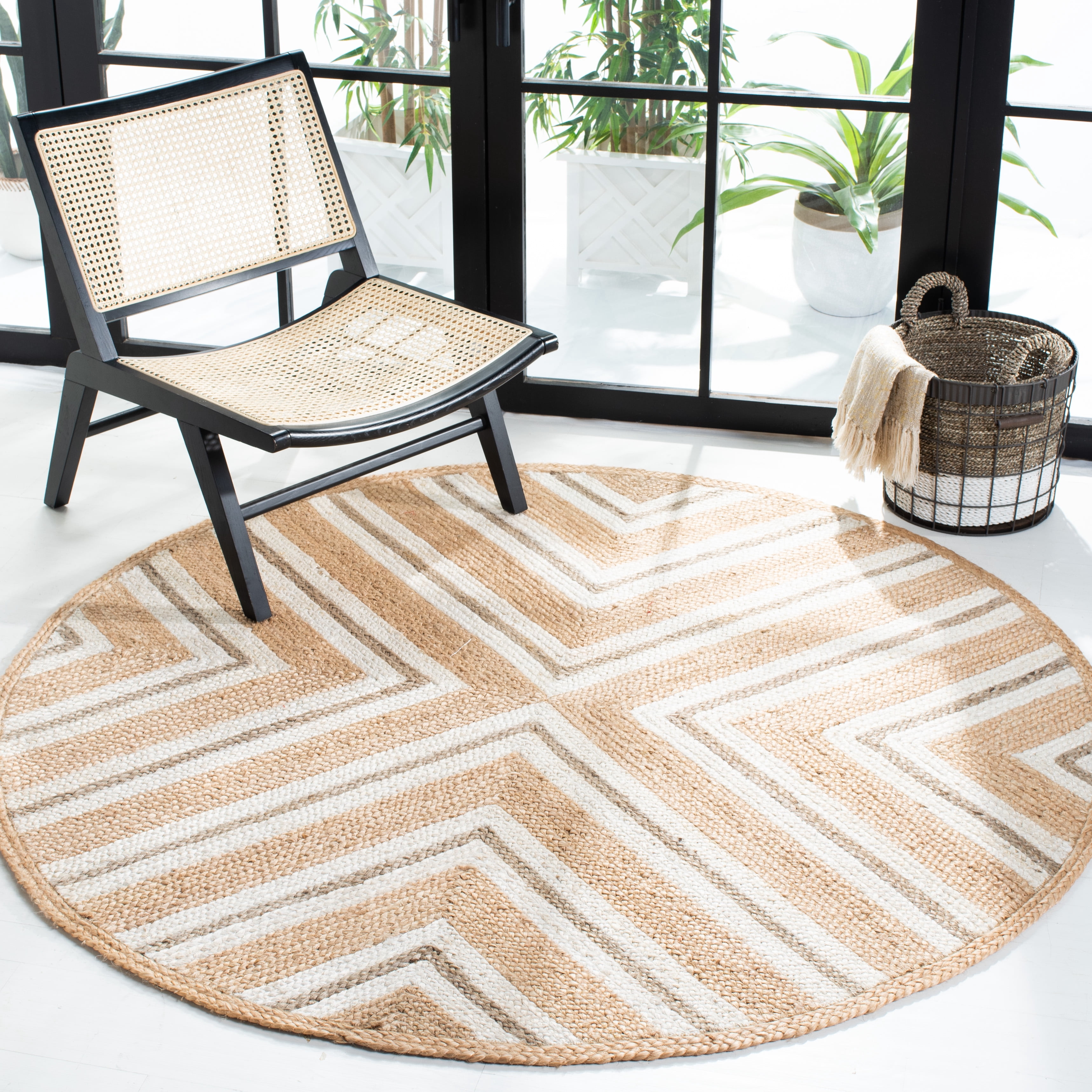 SAFAVIEH Natural Fiber Dudley Geometric Area Rug, Natural/Ivory, 6' x 6' Round