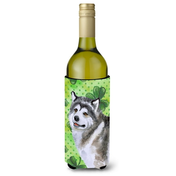 Carolines Treasures BB9812LITERK Alaskan Malamute St Patricks Wine Bottle Beverge Insulator Hugger  Wine Bottle
