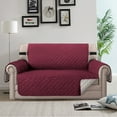 thumbnail image 4 of TOPCHANCES Reversible Quilted Sofa Cover, Waterproof Furniture Pet Protector Throw (Wine Red, 3-Seater Sofa Cover), 4 of 12