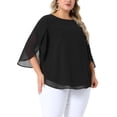 thumbnail image 4 of Blusas de verano casuales de gasa para mujer de tallas grandes Agnes Orinda, con cuello redondo y mangas 3/4, color negro, talla 2X, 4 of 6