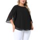 thumbnail image 4 of Blusas de verano casuales de gasa para mujer de tallas grandes Agnes Orinda, con cuello redondo y mangas 3/4, color negro, talla 2X, 4 of 6