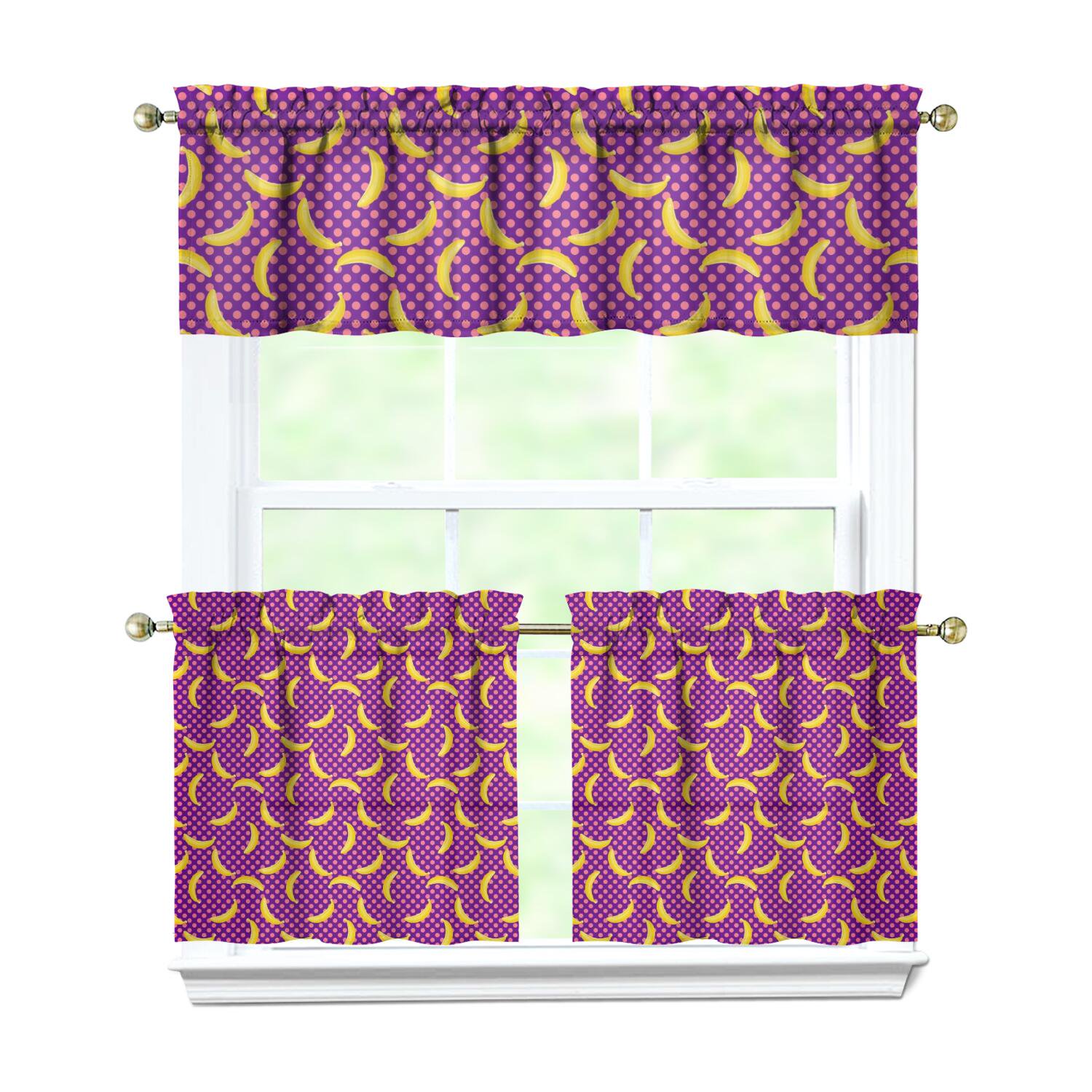 Fresh Orange Fruit Kitchen Curtains Set - Summer Cute Sweet Pattern Print Design Kawaii Orange Lover Cartoon Funny Orange Juice Illustration Tier and Valance Light Filtering Rod Pocket Drapes 3-Piece
