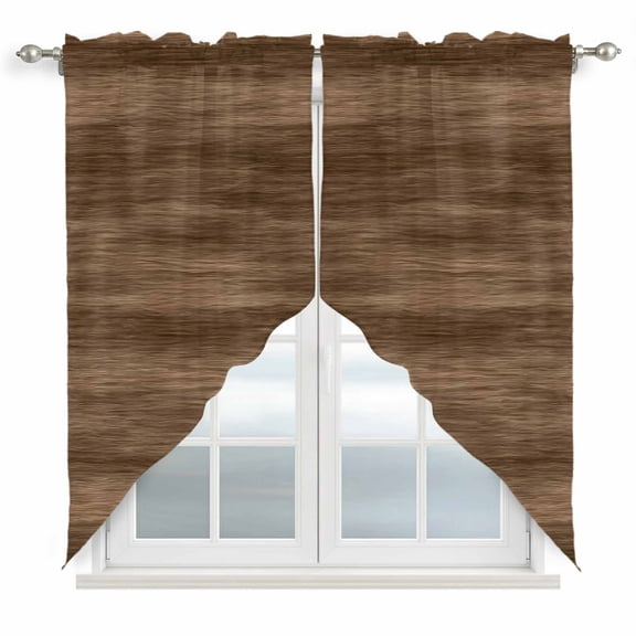 Brown Wood Grain Swag Curtains for Kitchen/Bedroom/Living Room, Retro Farmhouse Wooden Plank Scalloped Curtains 63 Inch Long, Rod Pocket Window Swag Topper Curtains Valances 2 Panels Set 36"x63"