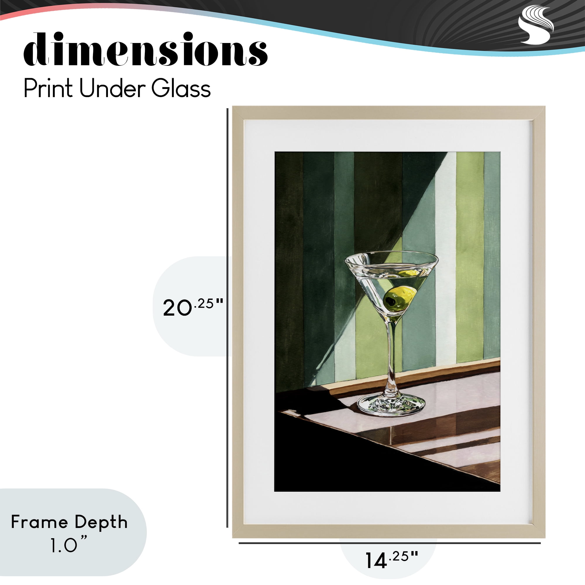 Stupell Industries Olive Martini in Sun Beam Birch Framed Print Under Glass, design by Petal Prints Design