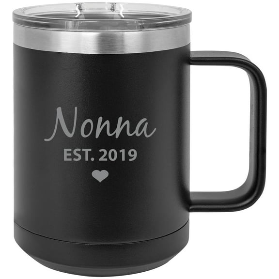 Nonna Established Est. 2019 Steel Vacuum Insulated 15 Oz Engraved Travel Coffee Mug with Slider Lid, Black