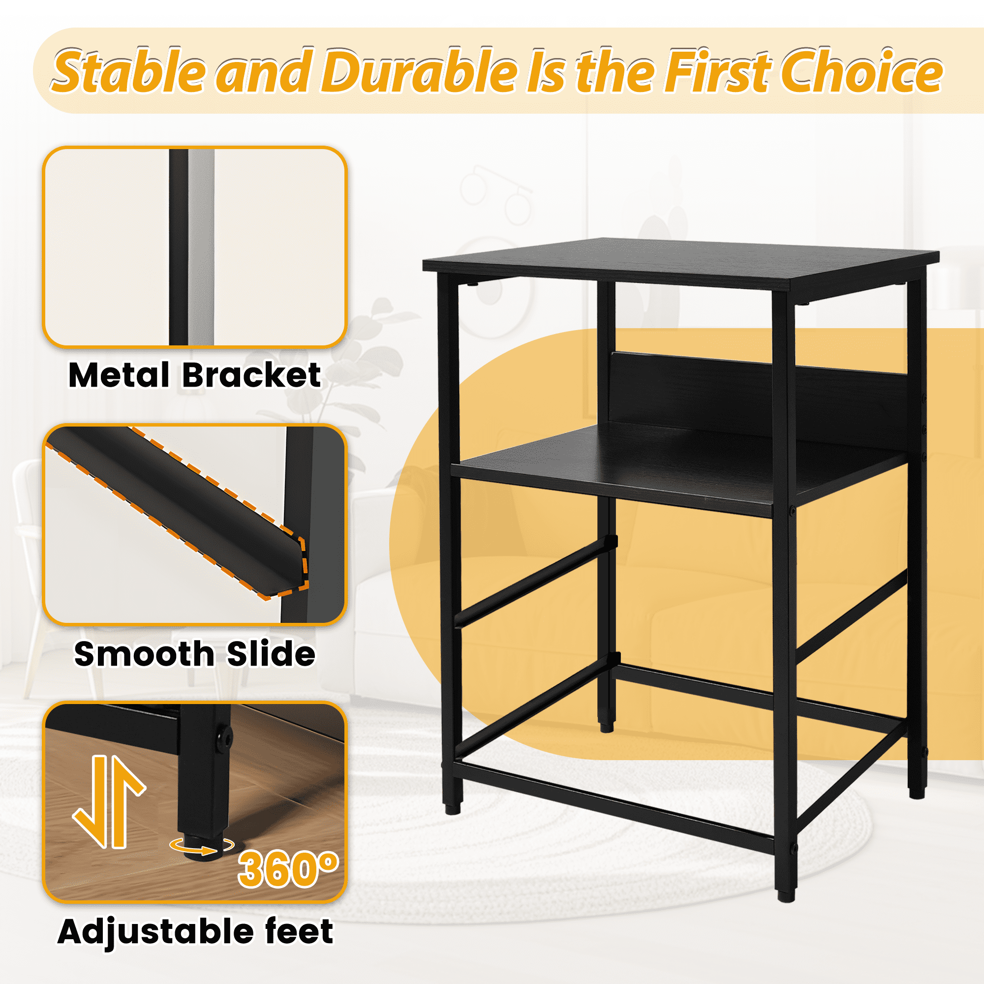 OUTMASTER Black Nightstand with 2 Drawers,Sturdy Bedside Table for Bedroom,Classic Bedroom Side Table