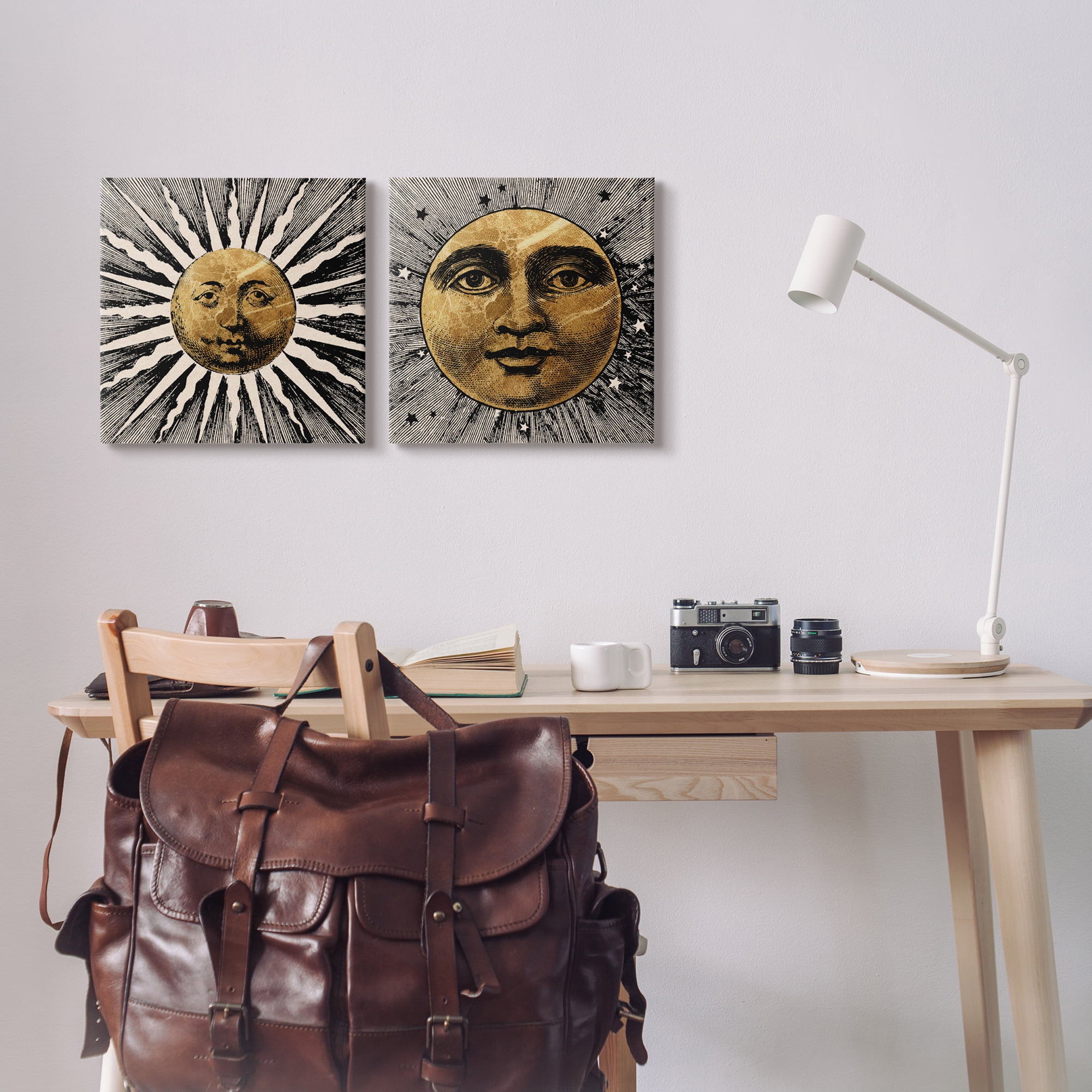 Stupell Industries Boho Sun & Moon Landscape Painting Gallery Wrapped Canvas Art Print Wall Art, 17 x 17, Set of 2