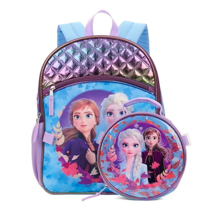Disney Frozen 2 Elsa And Anna Girls' Purple Blue Backpack with Lunch Bag
