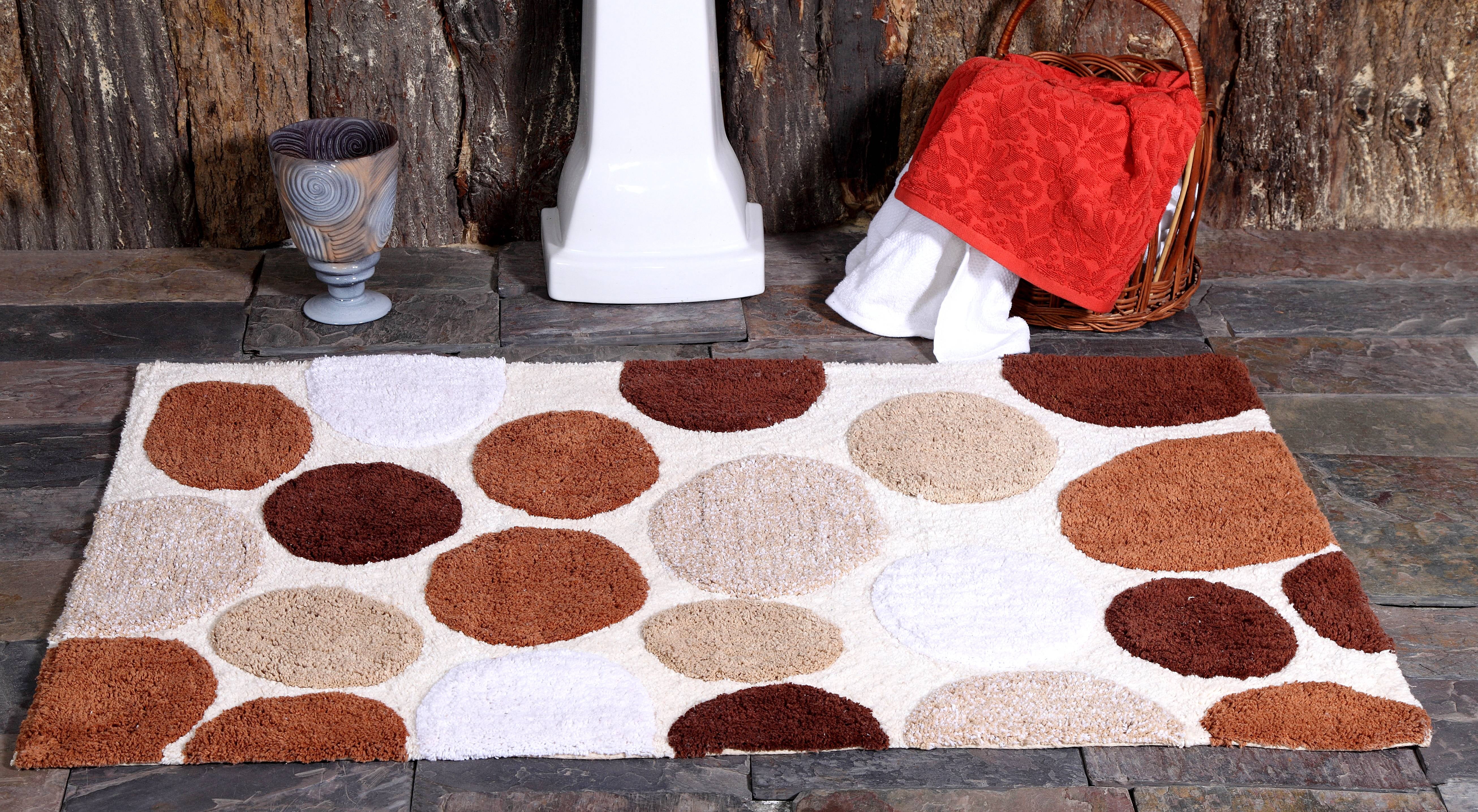 Saffron Fabs 50x30 Inches 100 Soft Cotton Brown Pebble Stone Bath Rug