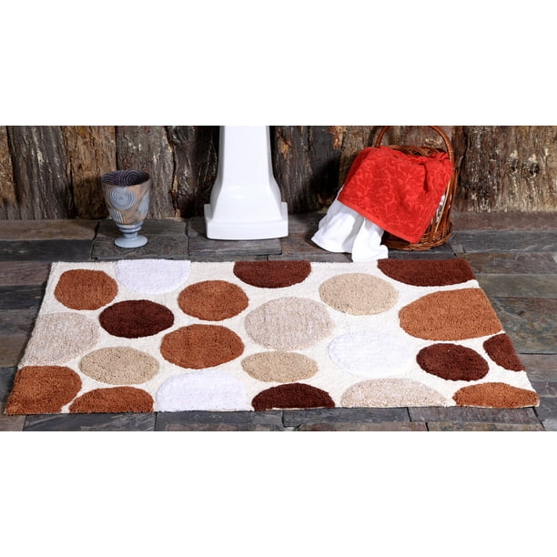Saffron Fabs 50x30 Inches 100 Soft Cotton Brown Pebble Stone Bath Rug