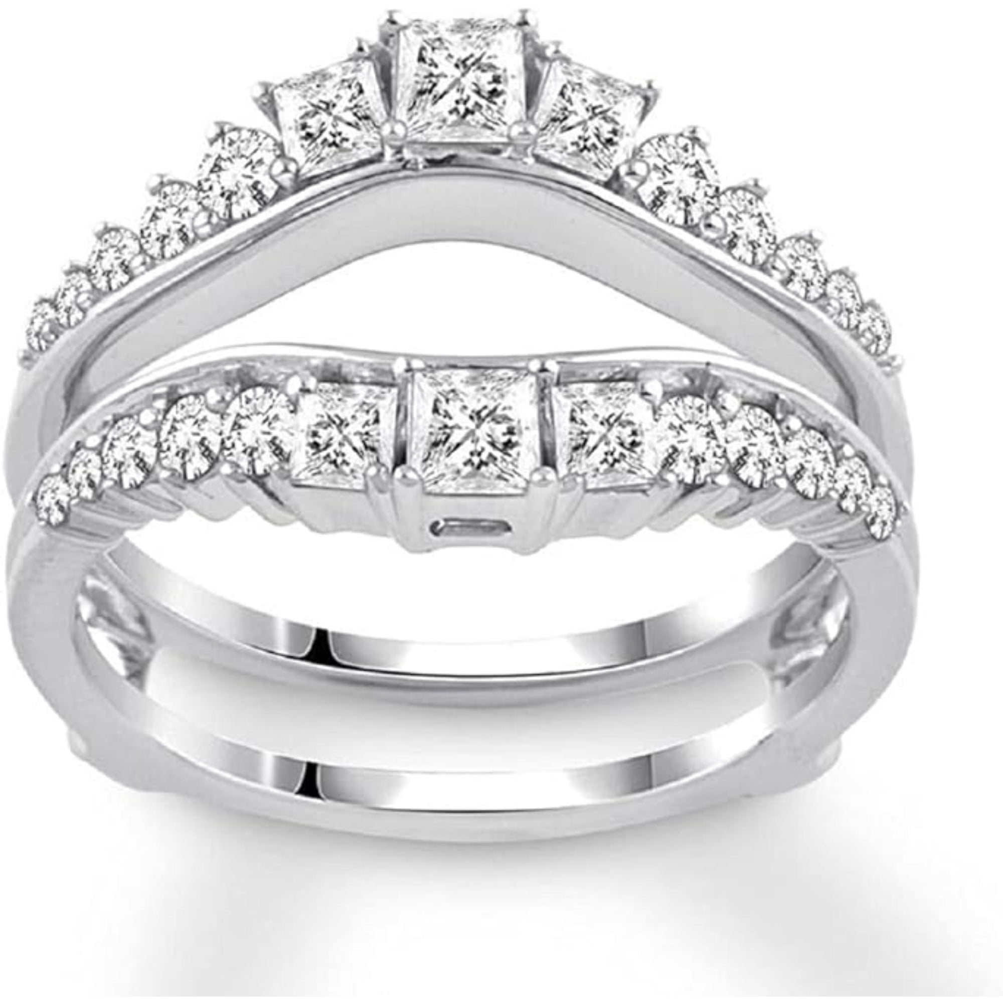 Princess & Round Simulated Diamond Wrap Enhancer Ring Silver 14K White Gold Finish Jewelry Gift Womens Enhancer Wrap engagement Ring