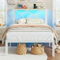 thumbnail image 2 of Twin Size Bed Frame with USB Charging Station and LED Lights, Single Bed Frame with Wooden Storage Headboard, No Box Spring Needed, Noise Free, Easy to Assemble, White, 2 of 2