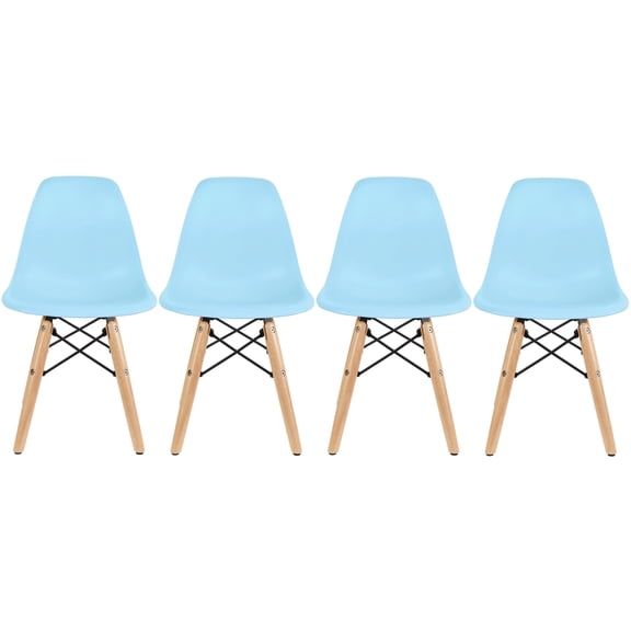 2xhome Set of 4 Kids Size Plastic Toddler Chairs with Natural Wooden Dowel Legs, Blue