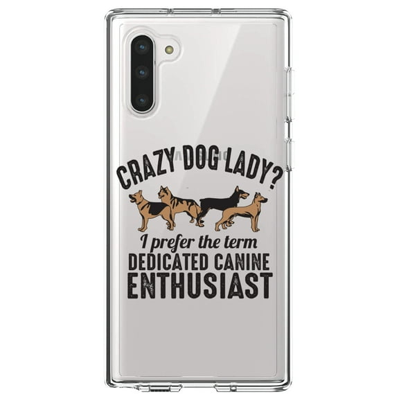 DistinctInk Clear Shockproof Hybrid Case for Samsung Galaxy Note 10 (6.3" Screen) - TPU Bumper Acrylic Back Tempered Glass Screen Protector - Crazy Dog Lady? Canine Enthusiast