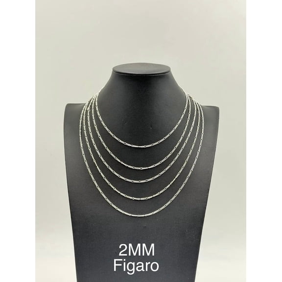 925 Sterling Silver Figaro Chain Necklace 2mm 24" Italy