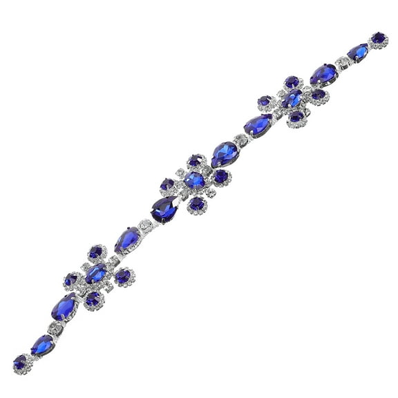 PAMINGONO Wedding Rhinestone Applique Diy Wedding Sash Belt Rhinestone Chain Dress Decorative Crystal Applique Blue 1Pcs