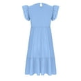 thumbnail image 6 of Spazoro Toddler Girls A-Line Dress, Solid Color Flutter Sleeve Casual Round Neck Princess Dresses for Child Girls Light Blue Size 5 T, 6 of 8