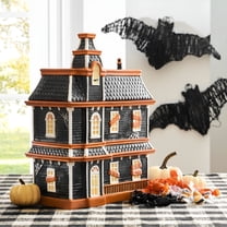 ACDANC Haunted House Stoneware Lidded Candy Bowl Halloween Candy Dish,Candy Cookie Bowl Candy Tray Holder Snack with Haunted House Decoration,Kids Trick or Treat