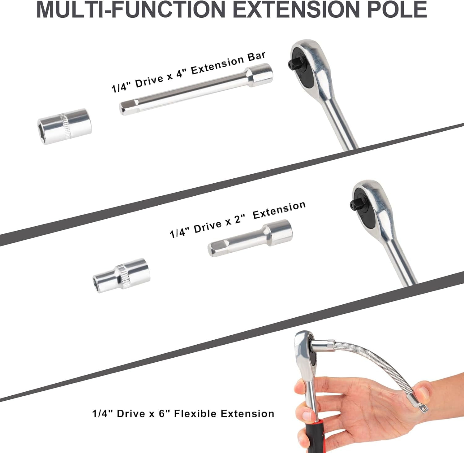 Coffret 46 pièces ouvert avec douilles et cliquet