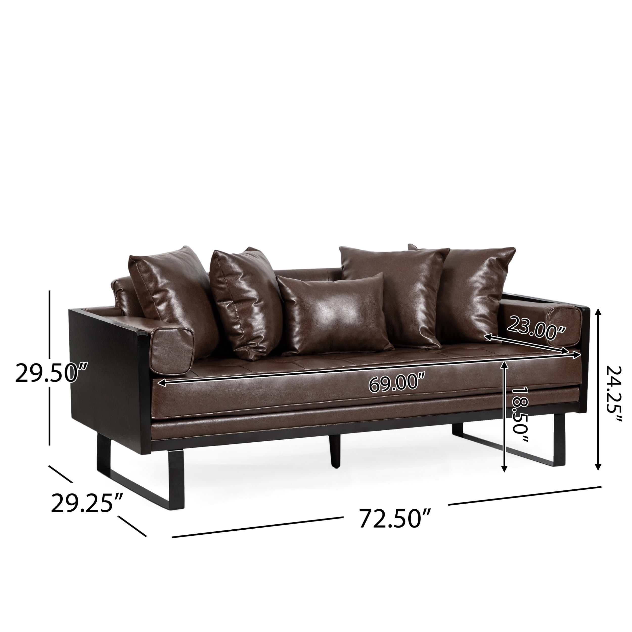 Noble House Gould Indoor Faux Leather Upholstered Oversized Loveseat, Dark Brown and Black