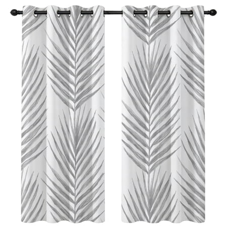 Gray Palm Leaves Blackout Curtains 84 Inches Long Summer Tropical Leaf Botanical Thermal Insulated Room Darkening Drapes with Grommets for Living Room 42 W x 84 L 2 Panels