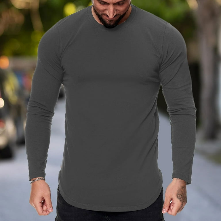 matrix Ydmyge ilt T-Shirts Mens Fashion Casual Sports Fitness Outdoor Curved Hem Solid Color  Round Neck T Shirt Long Sleeve Top - Walmart.com