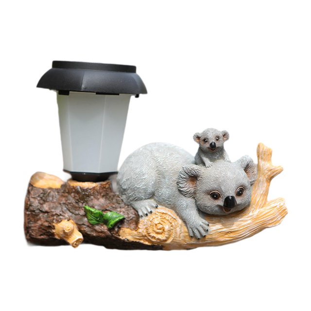 Estatua solar para jardín, adorno de resina para pared con forma de árbol y linterna LED koalas