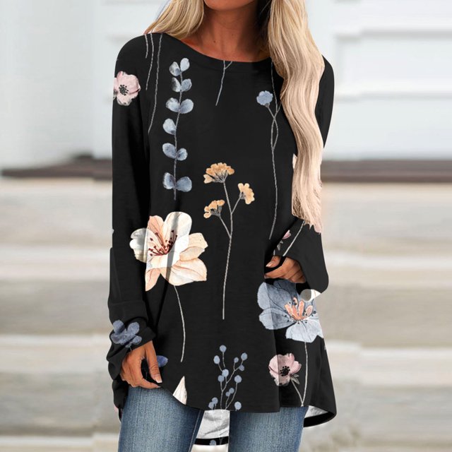 ICHUANYI Clearance Women's Fashion Loose Long Sleeve Round-Neck Blouse Christmas Printing T-Shirt Tops(Black, M) ICHUANYI WER2023081507902