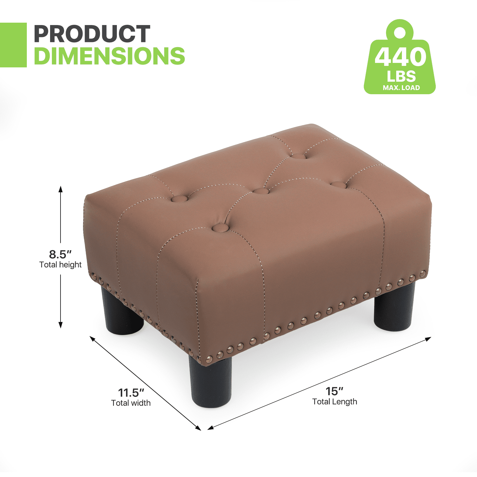 Magshion Foot Stool Ottoman with Padded Seat, Modern PU Leather Footrest, Rectangular Seat Stool, Brown