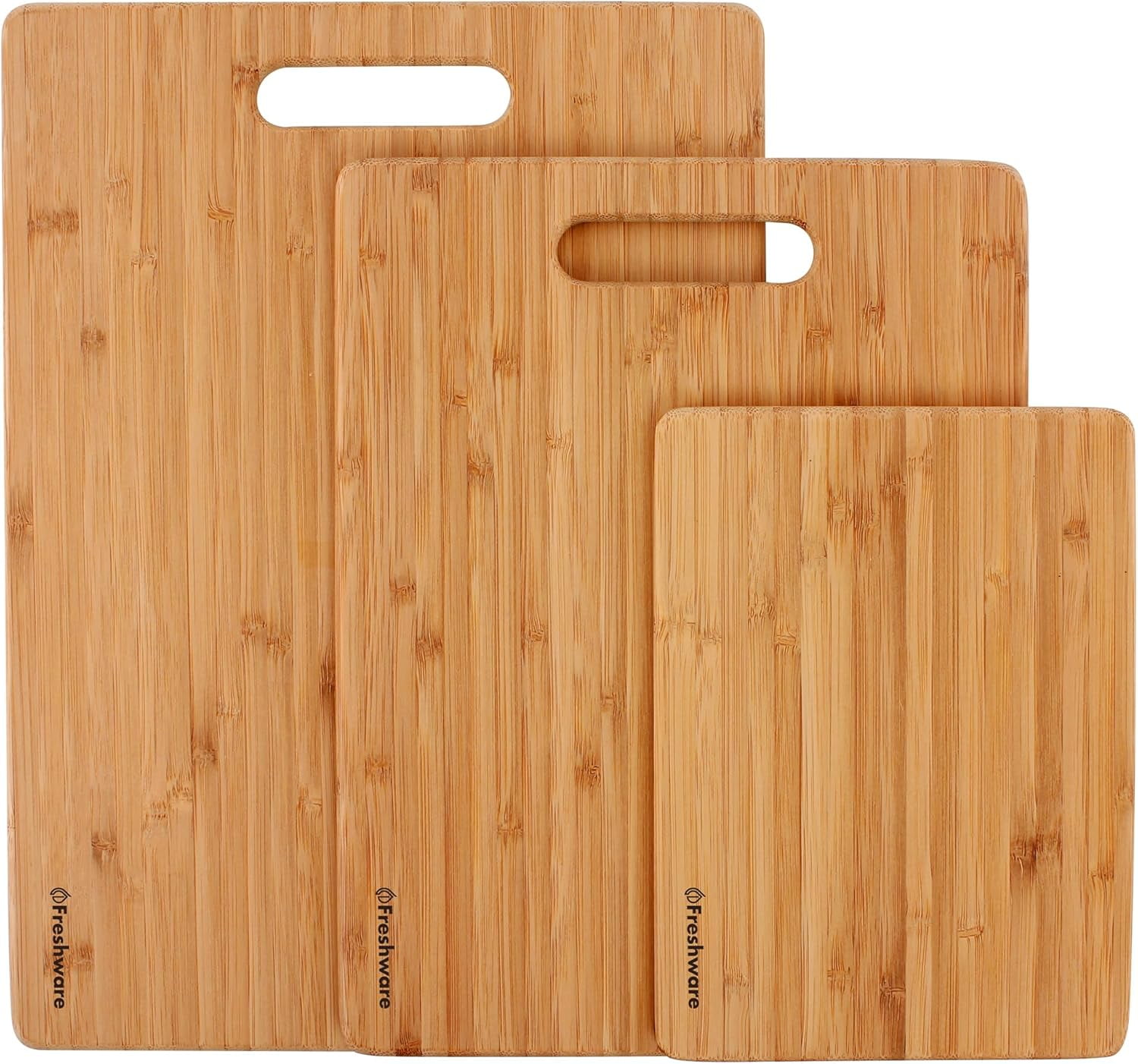 Freshware Wood Cutting Boards - Bamboo Set with Juice Grooves and Easy Grip Handle, 3 Sizes 9x6, 12x8, 15x10