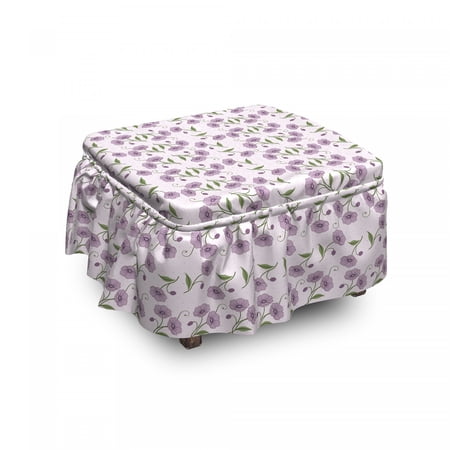 Garden Art Ottoman Cover  Retro Violets Buds  2 Piece Slipcover Set with Ruffle Skirt for Square Round Cube Footstool Decorative Home Accent  Standard Size  Mauve Green  by Ambesonne